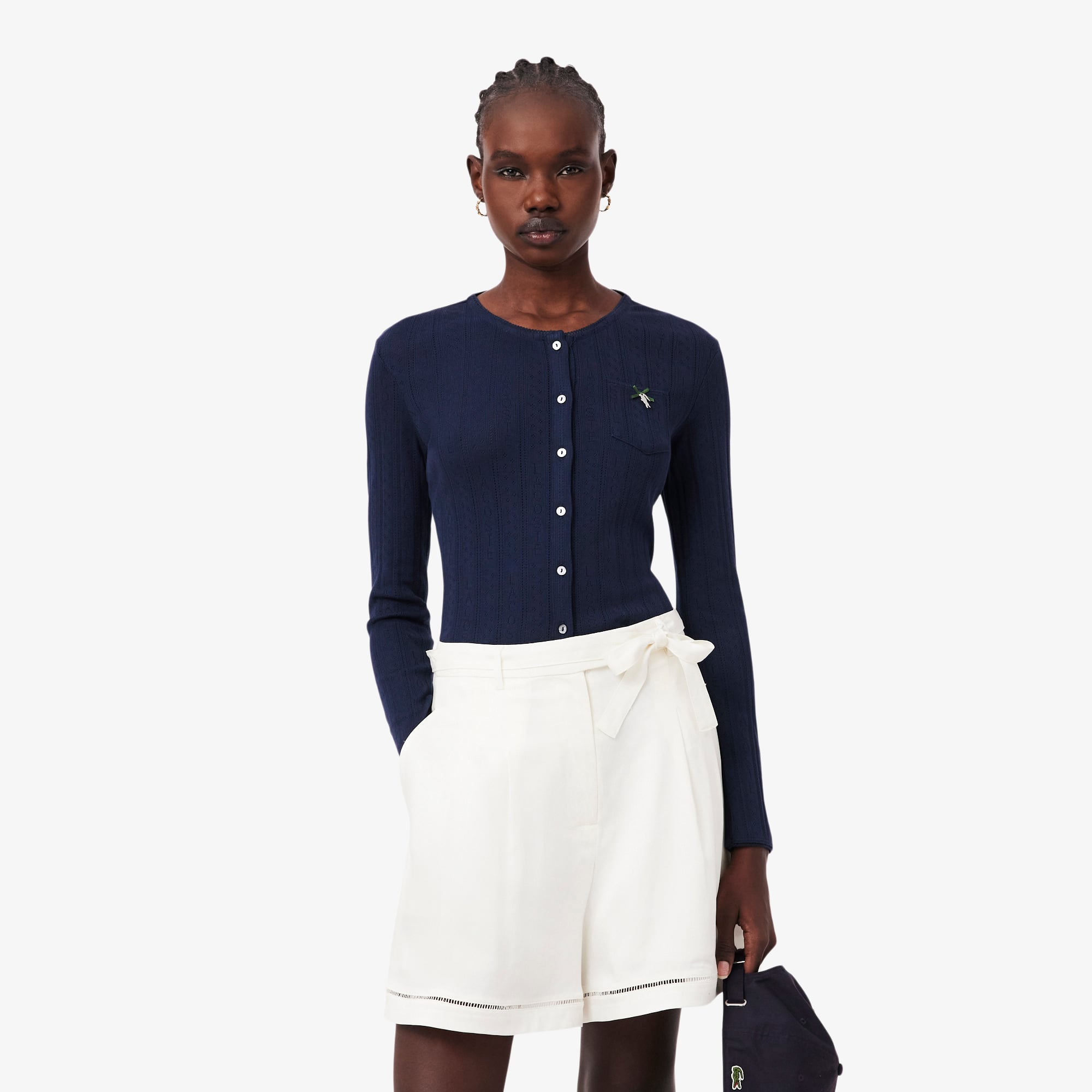 Lacoste Slim Fit Pointelle Cardigan - Xs (34) In Blue