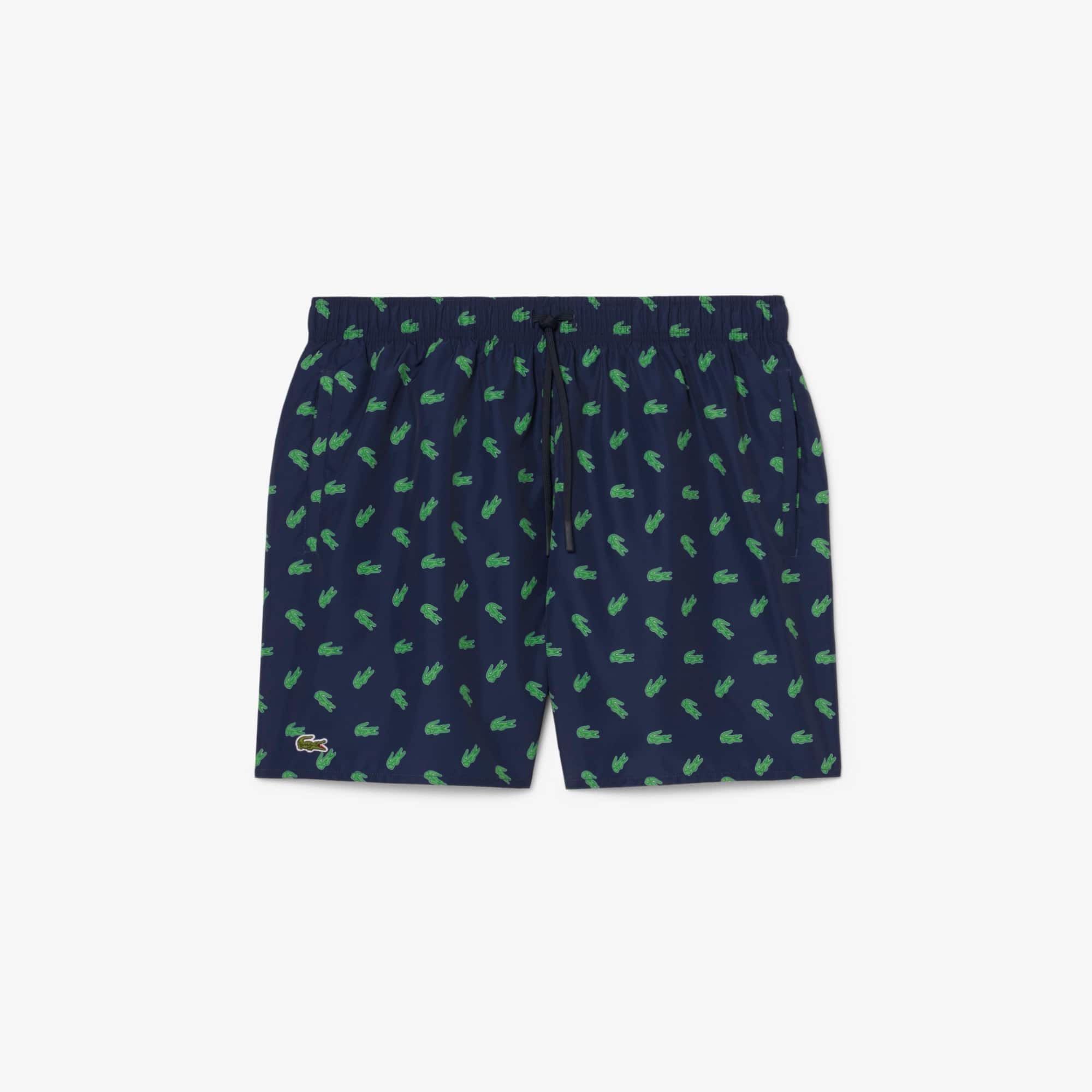Mid Length Crocodile Print Swim Trunks