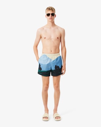 Men's Short Landscape Print Swim Trunks