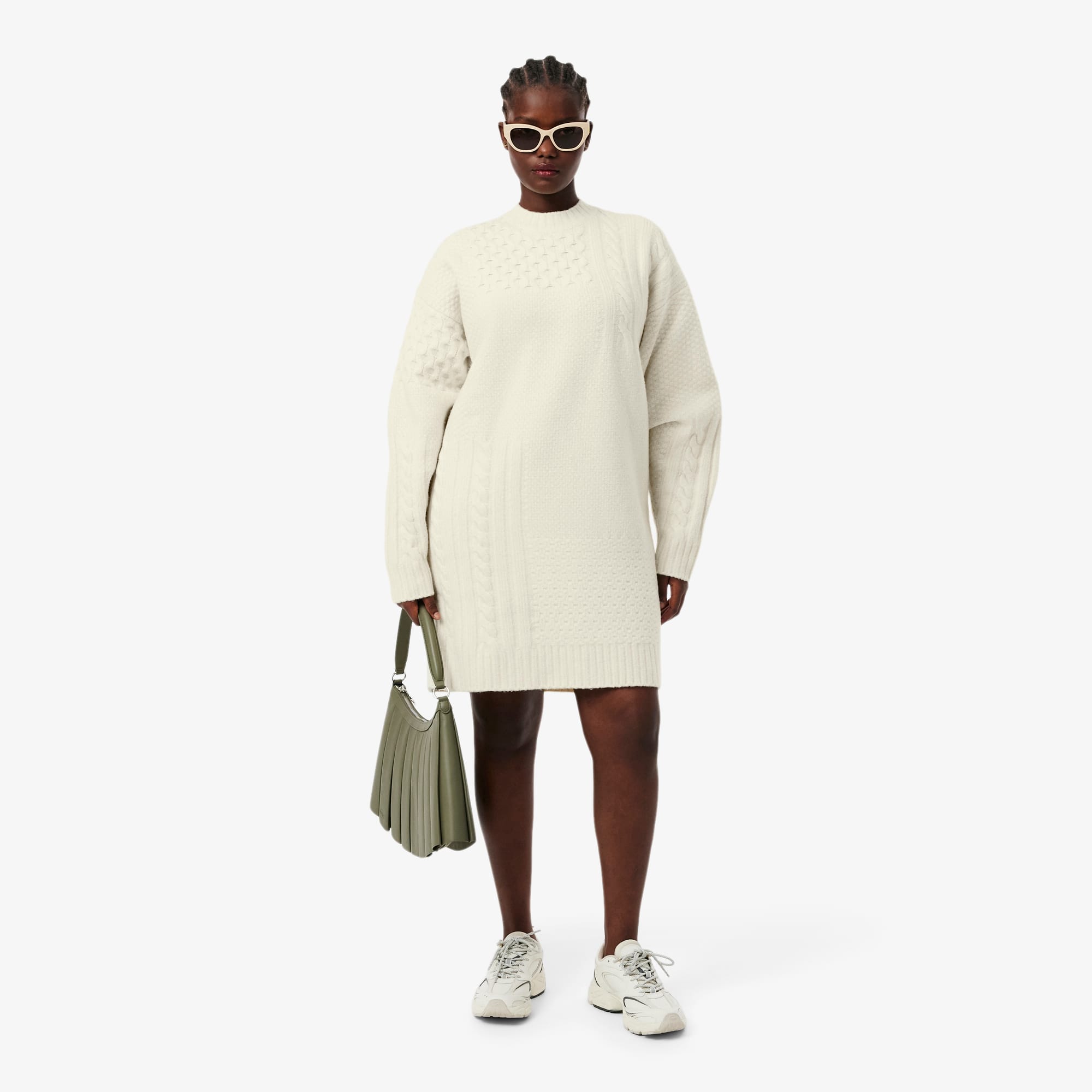 Women's Patchwork Effect Wool Sweater Dress - Dresses - New In