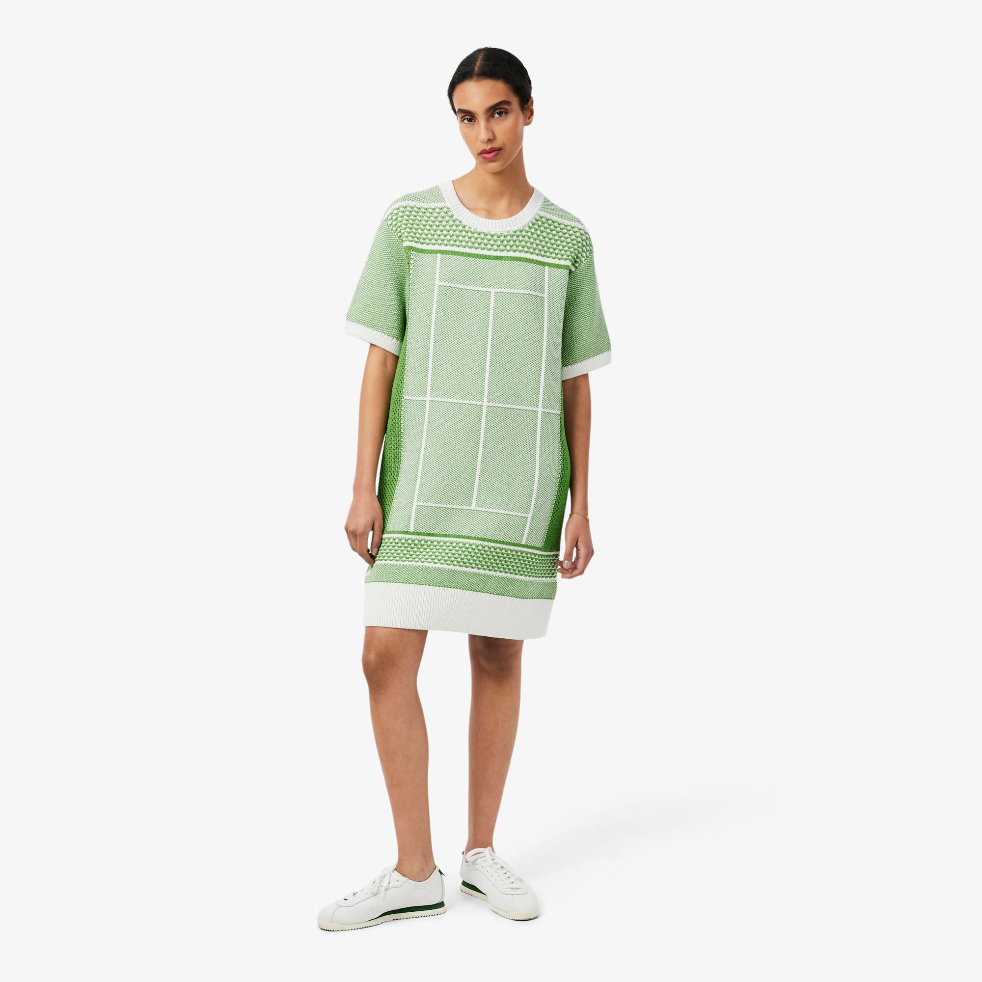 Lacoste Vestido Jacquard Con Tejido De Cancha De Tenis Verde