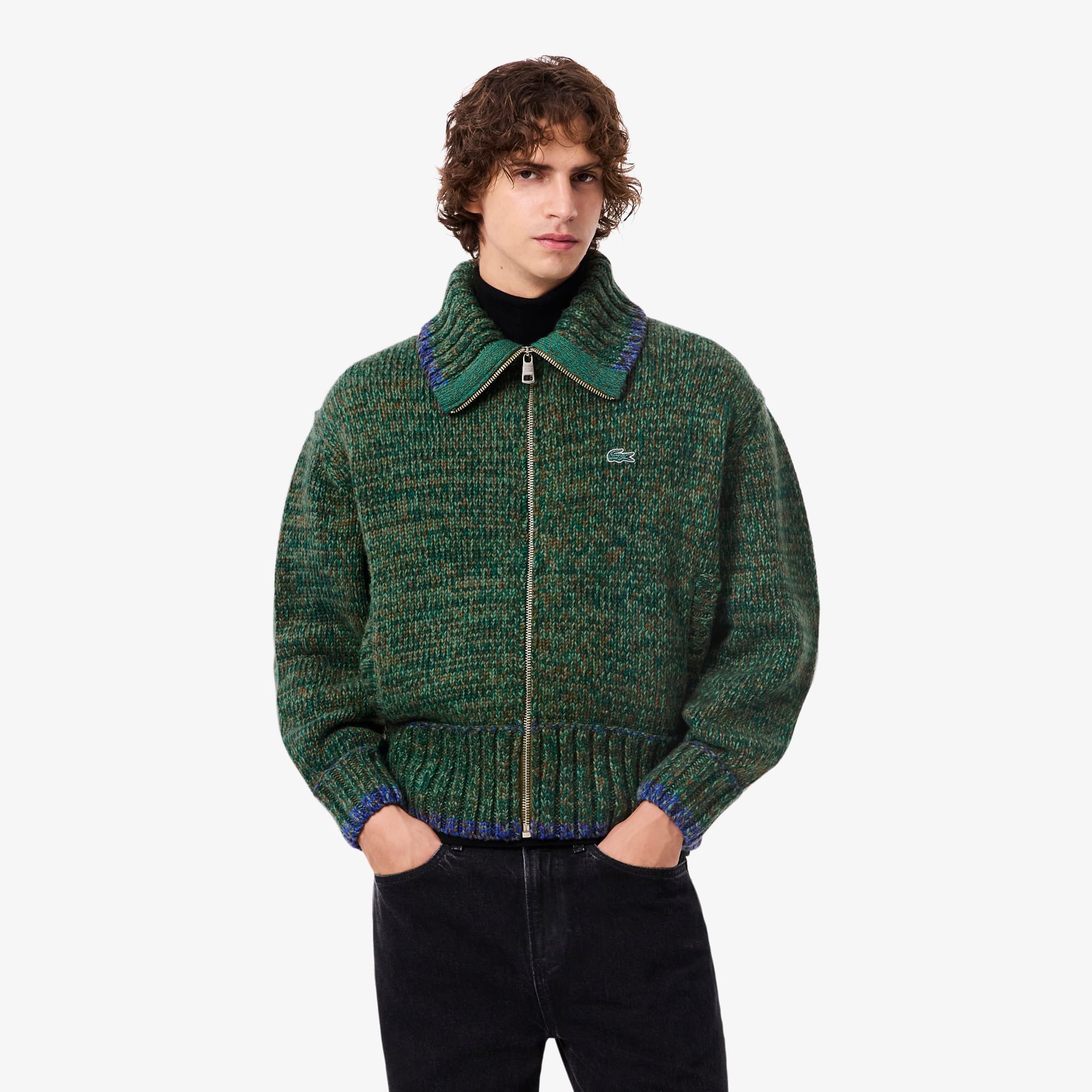 Men's High-Neck Mercerized Wool Zip-Up Sweater - Sweaters