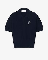 Regular Fit Open Neck Badge Accent Knit Polo Shirt