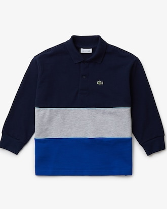Kids' Long Sleeve Cotton Piqué Colorblock Polo