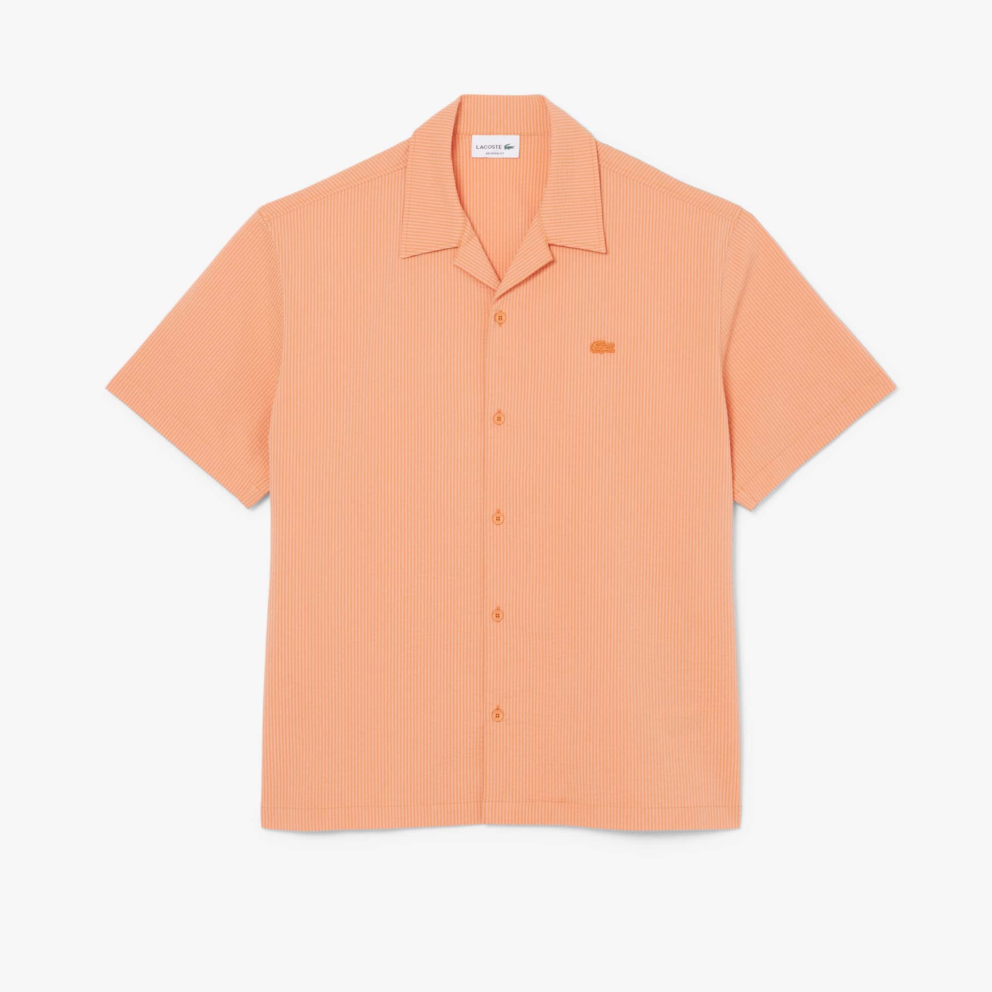 Lacoste Relaxed Fit Seersucker Shirt - 17½ - 44 In Orange