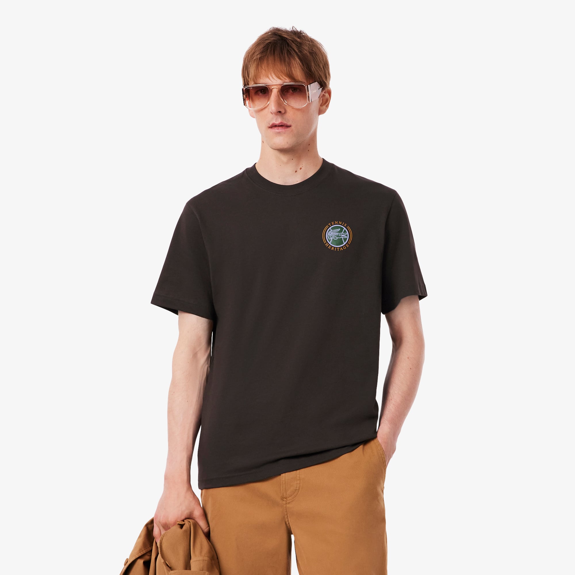Lacoste Men's Multi Print Jersey T-shirt - Xxl - 7 In Brown