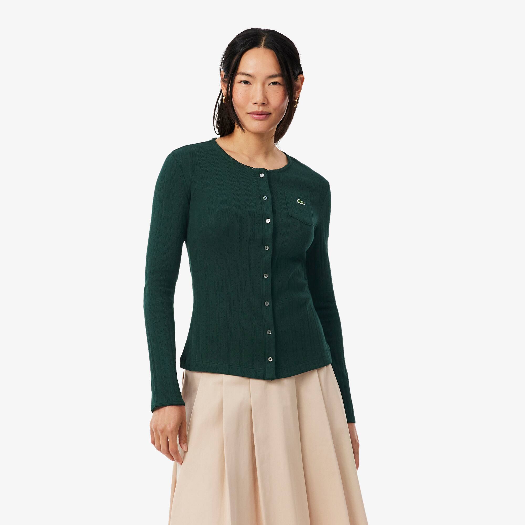 Slim Fit Pointelle Cotton Cardigan