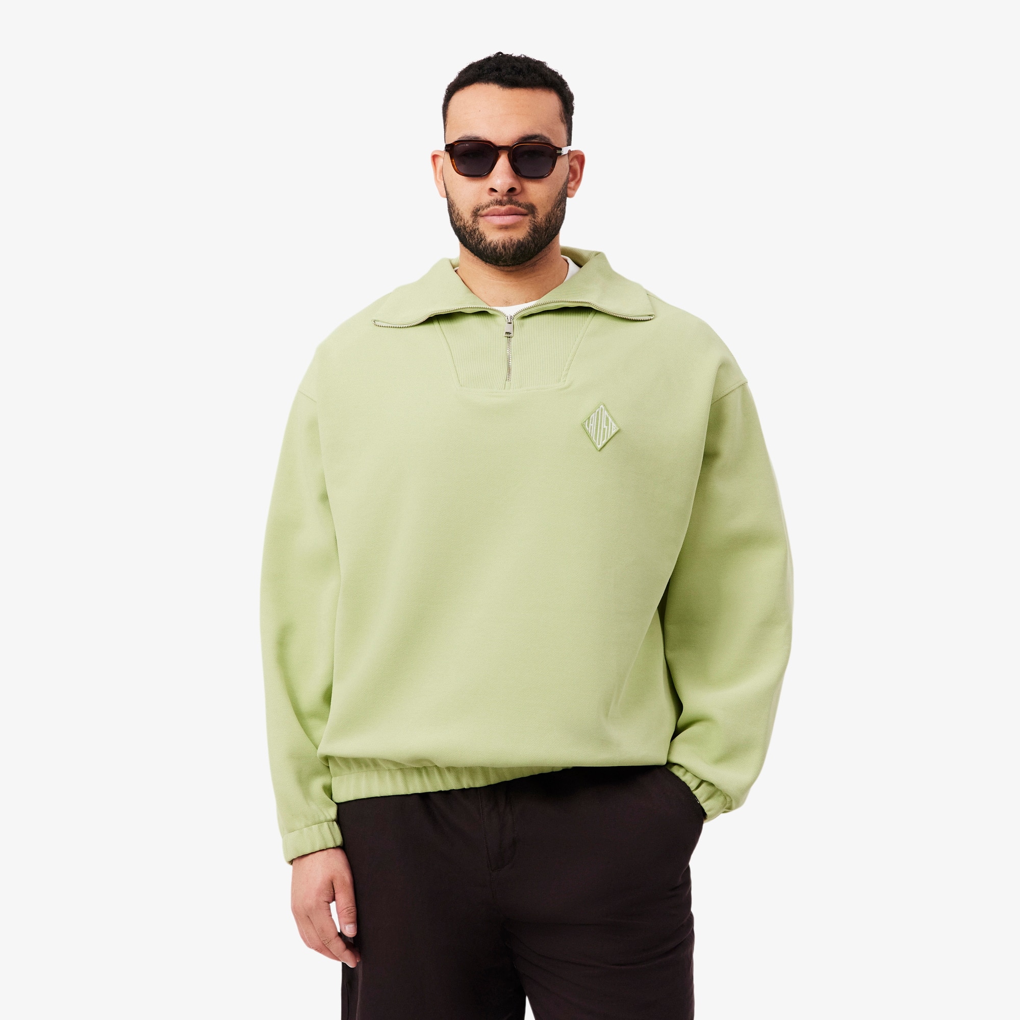 Loose Fit Zipped Neck Piqué Sweatshirt - Sweaters & Sweatshirts