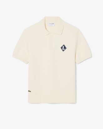 French Made Badge Accent Polo Collar Sweater