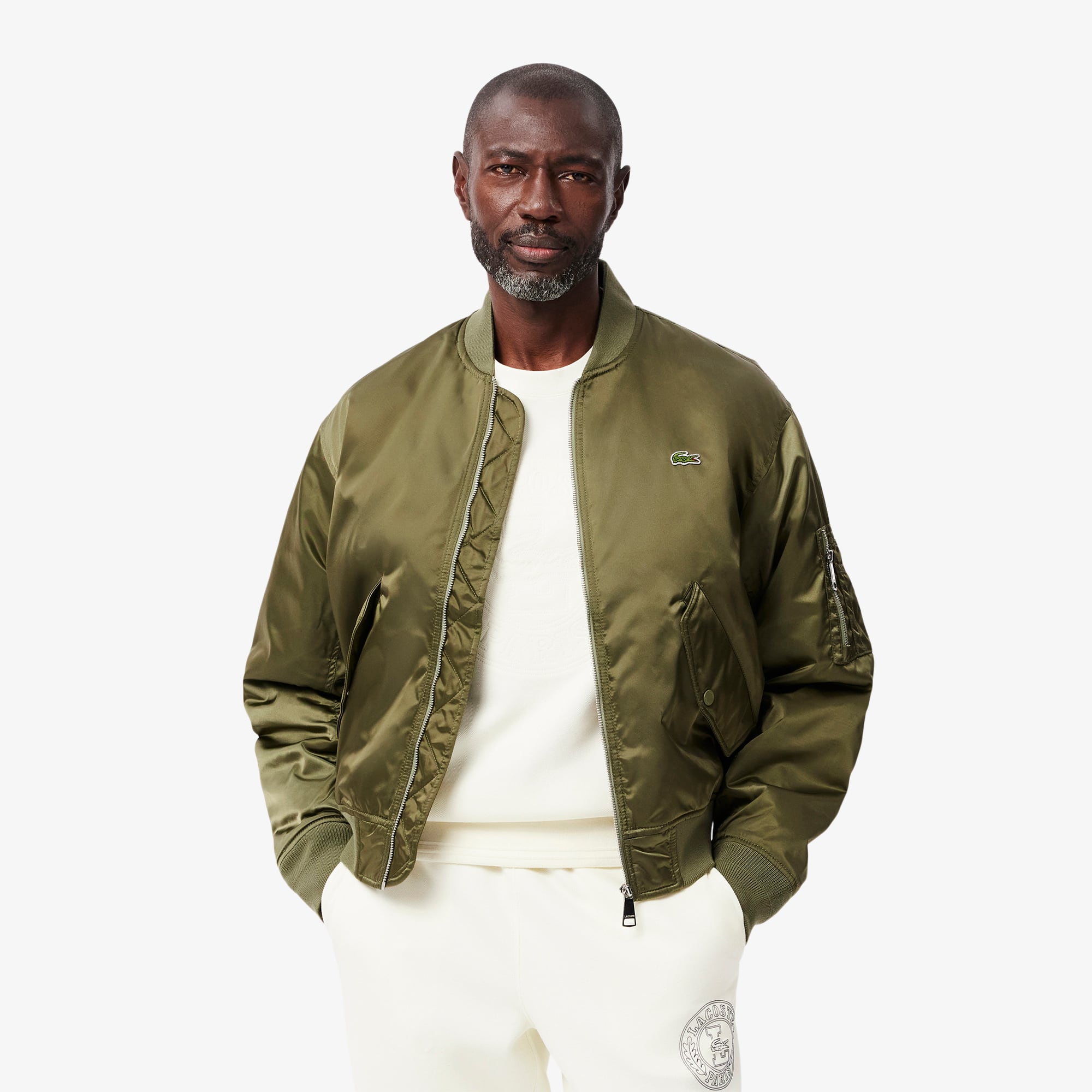 Lacoste Men's Water-repellent Bomber Jacket - 52 - M/l In Green