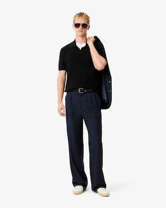 Men's Cotton Blend Open Polo Collar Sweater