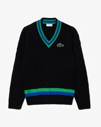 Unisex Striped Wool Cable Knit Sweater