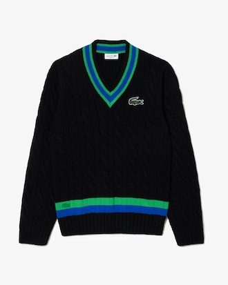 Unisex Striped Wool Cable Knit Sweater