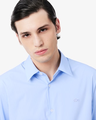 Camisa de Corte Ajustado de Popelina El&aacute;stica de Rayas