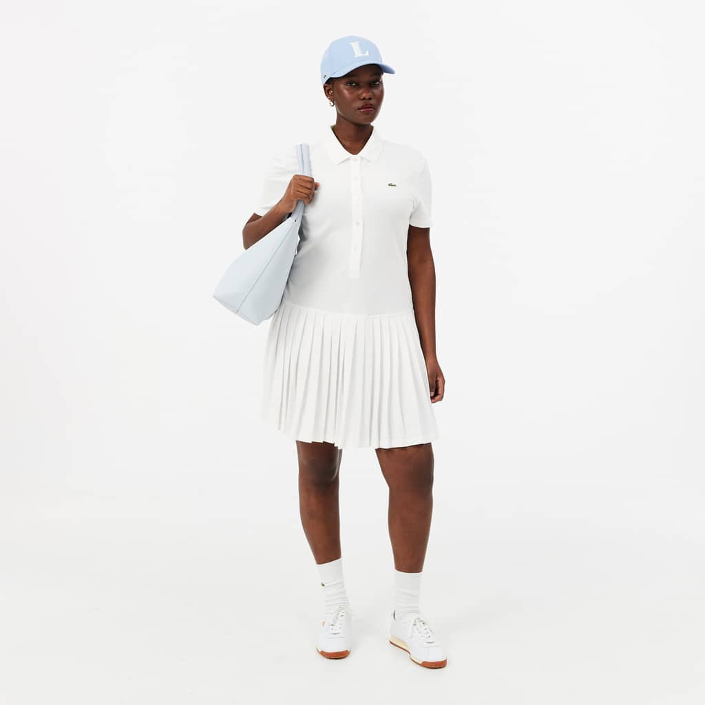 Stretch Piqué Pleated Polo Dress