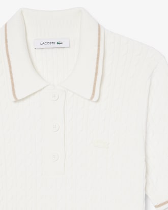 Striped Cable Knit Polo Collar Sweater