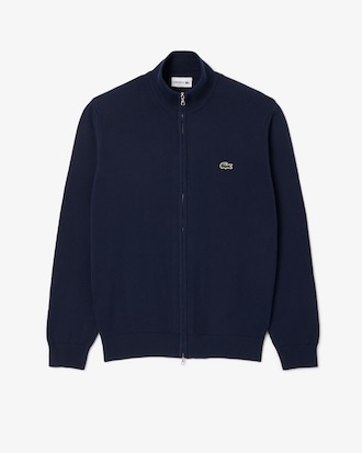 Men's Zip-Up High-Neck Cotton Sweater