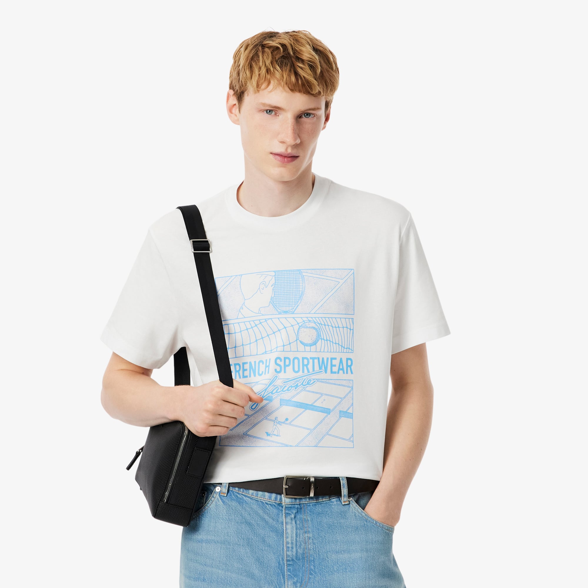 Men's Tennis Court Print Cotton T-Shirt - Lacoste Sale - New In