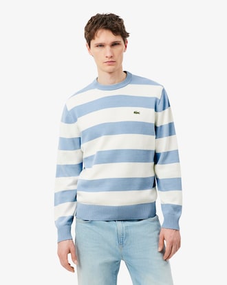 Pull col rond marini&egrave;re coton ray&eacute;